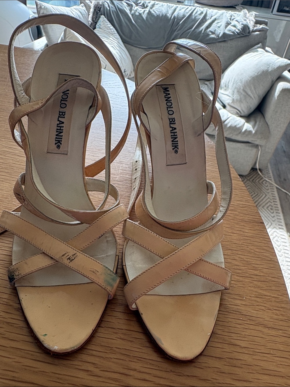 Manolo Blahnik Tan Slingback in need of repairs